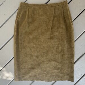Ellen Tracy Wool Linen Pencil Skirt 14 Brown/Green Office Minimalistic Luxury